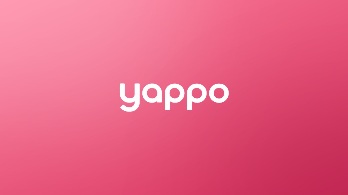 The Yappo wordmark in white, centered on a pink gradient